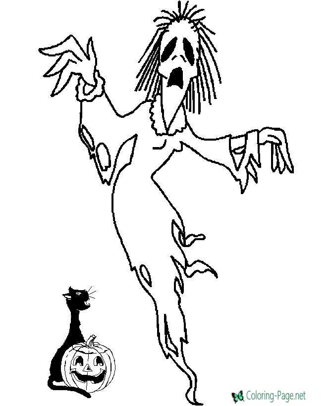Scary Witch Halloween Coloring Page
