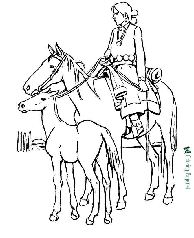 Colt and Indian Horse Coloring Pages