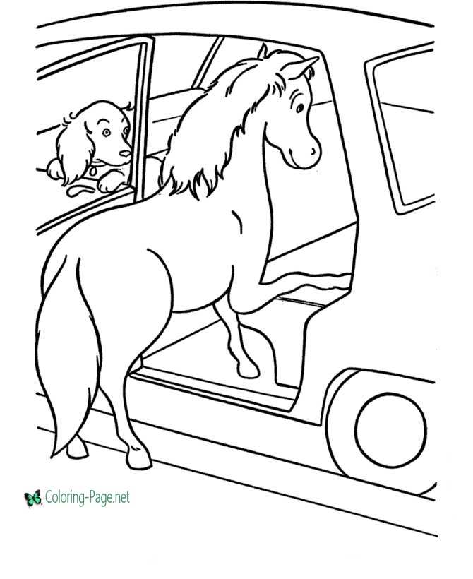Horse Coloring Pages Pony Car Ride