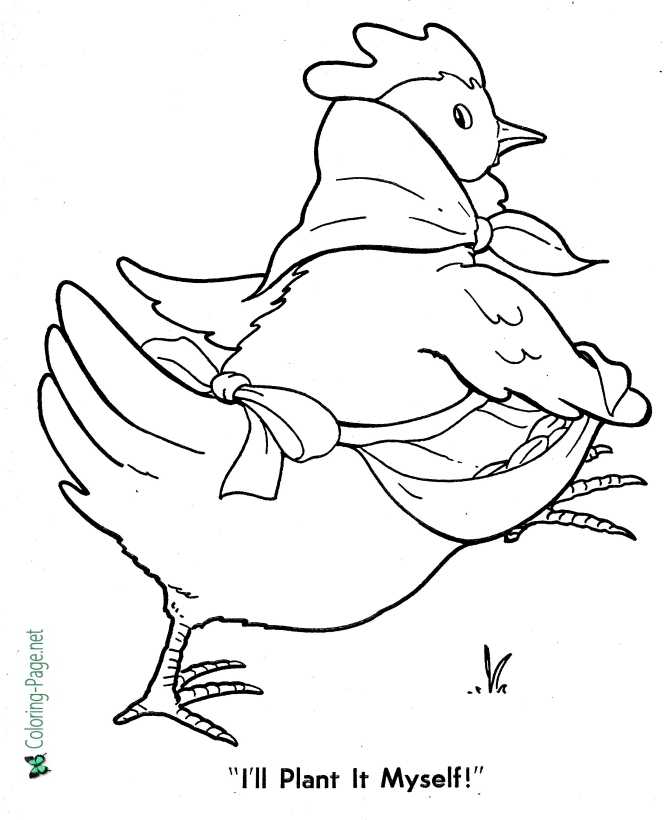 print Little Red Hen fairy tale coloring page