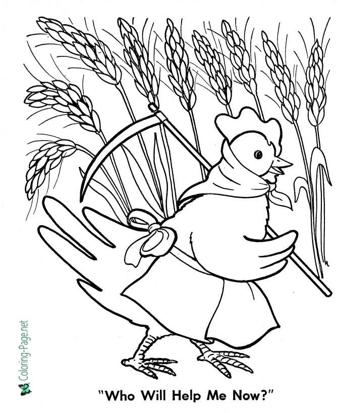 Little Red Hen Coloring Page harvesting Wheat