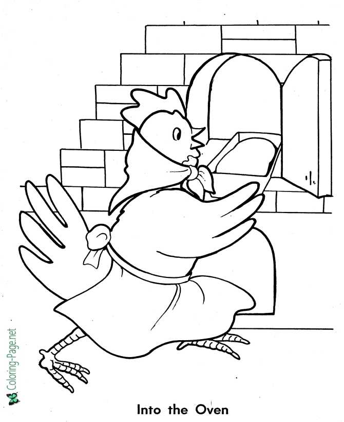 print Little Red Hen coloring page Into the Oven