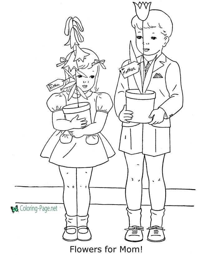 Mother´s Day Coloring Page Kids Flowers