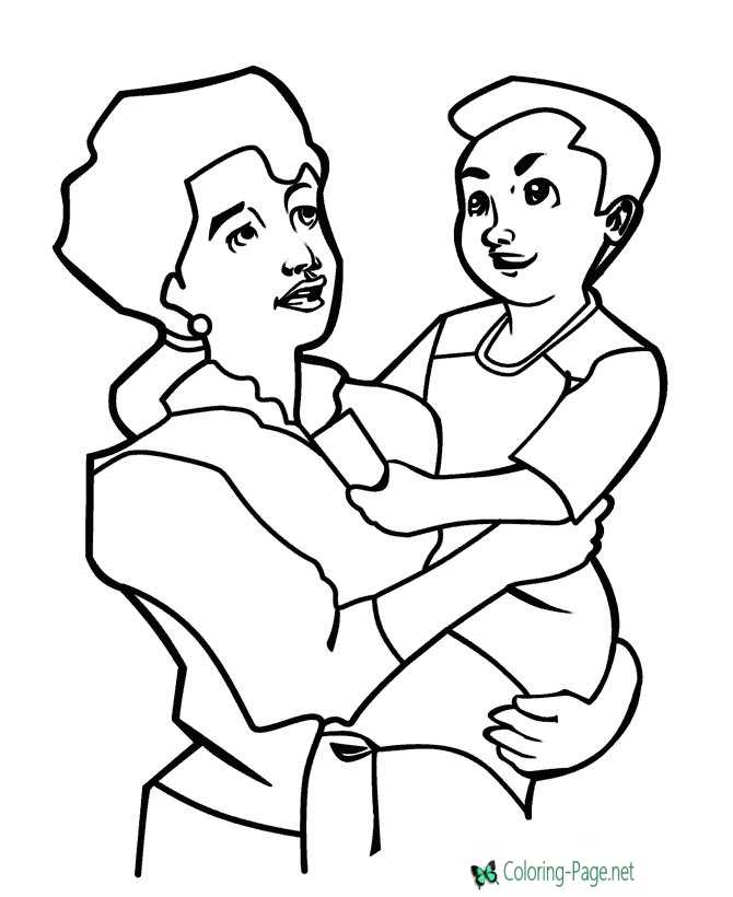Mother´s Day Coloring Pages Boy Hug