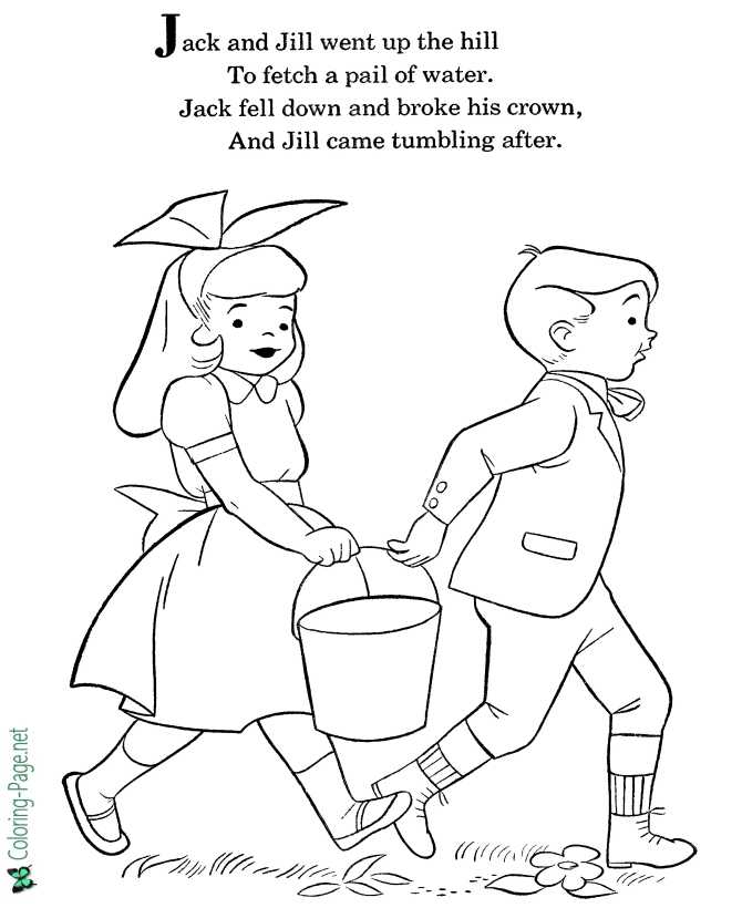 Jack and Jill nursery rhyme coloring page