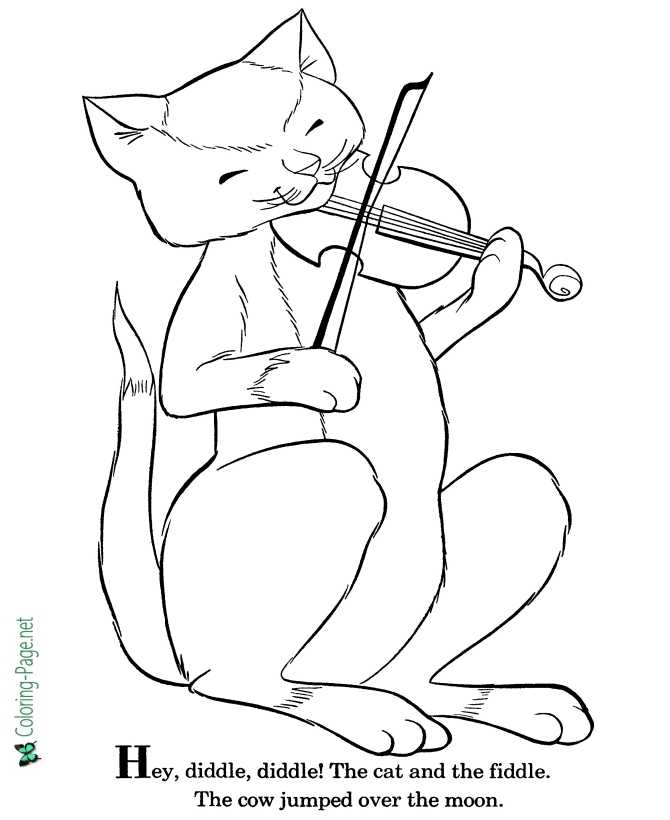 Hey, diddle, diddle nursery rhyme coloring page