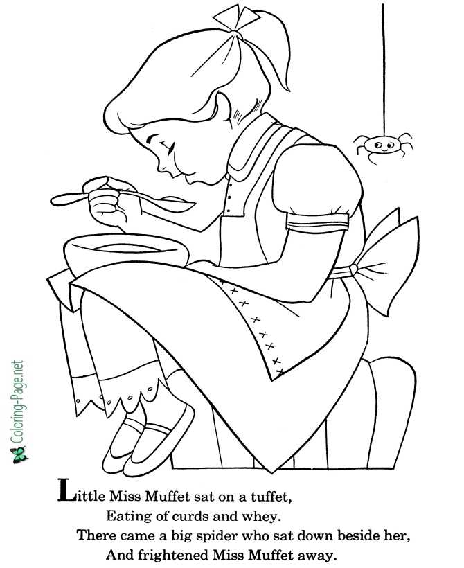 printable Little Miss Muffet nursery rhyme coloring page