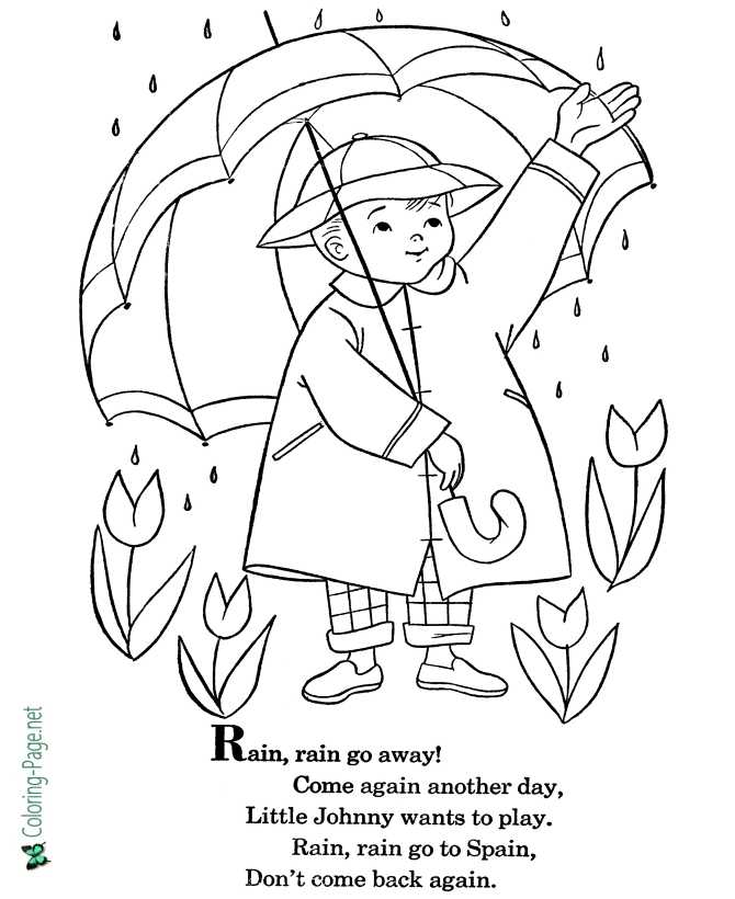 printable Rain, rain go away  nursery rhyme coloring page