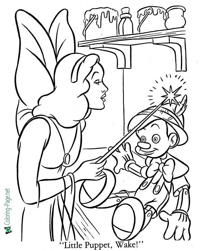 Wake Little Puppet printable pinocchio coloring page