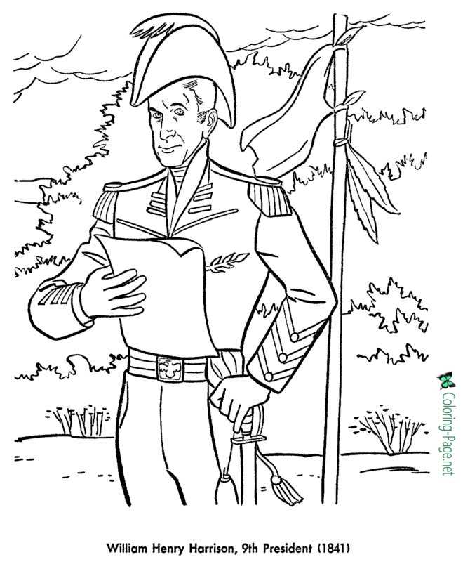 US Presidents Coloring Pages William H Harrison