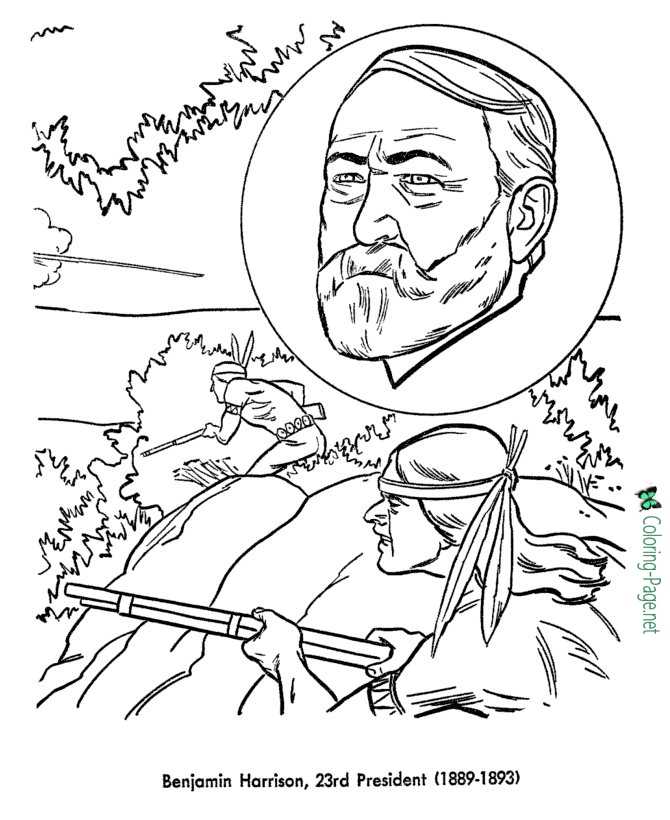 US Presidents Coloring Pages Benjamin Harrison