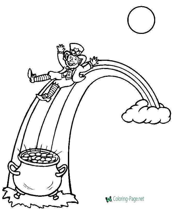 St Patrick´s Day Coloring Pages Rainbow Leprechaun Gold