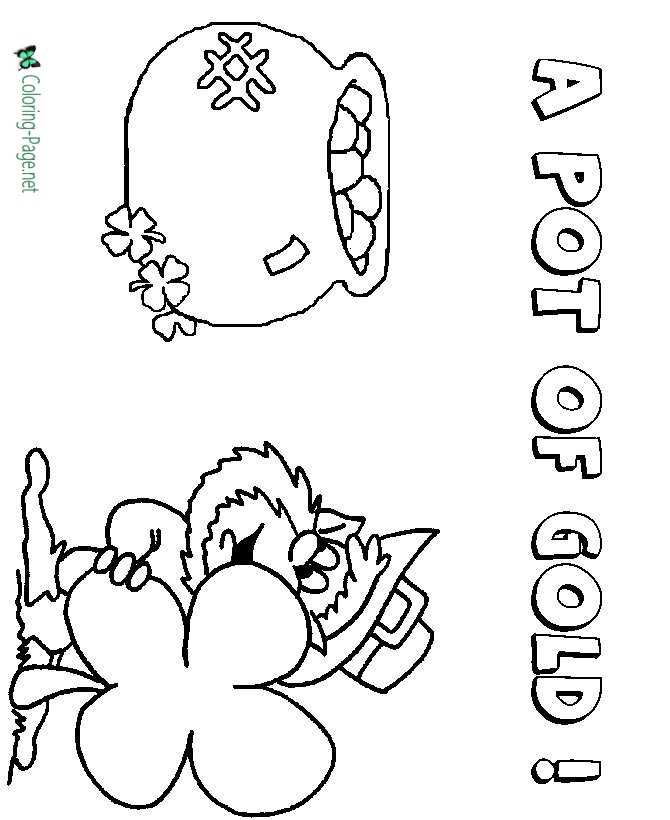 Shamrock Coloring Pages Pot of Gold