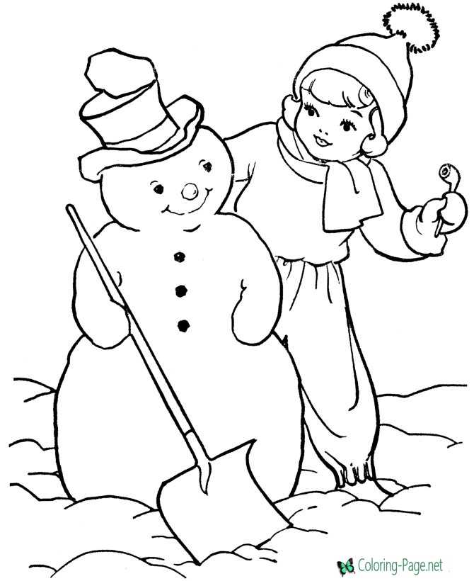 Girl and Snowman Coloring Pages