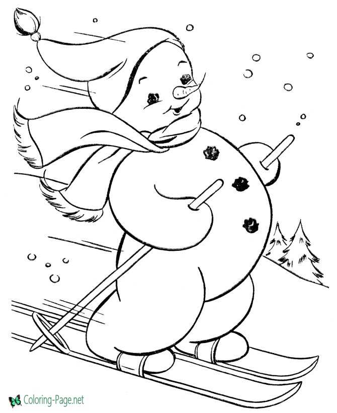 Skiing Snowman Coloring Pages