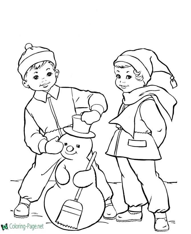 Snowman Coloring Pages Boy and Girl
