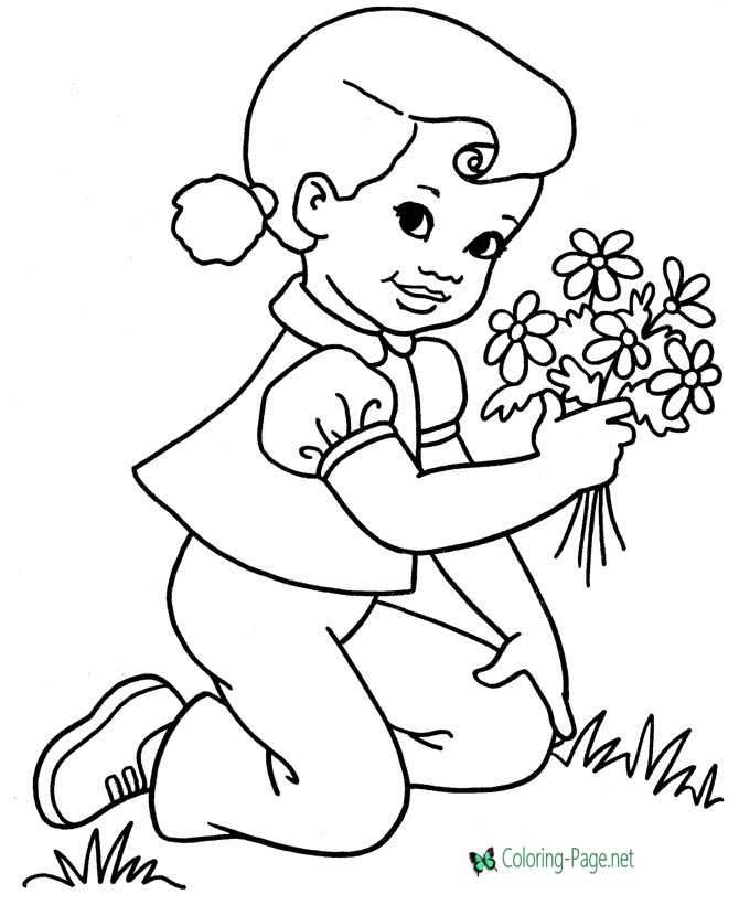 Girl Spring Coloring Pages