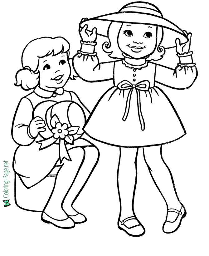 Girls Easter Spring Coloring Pages