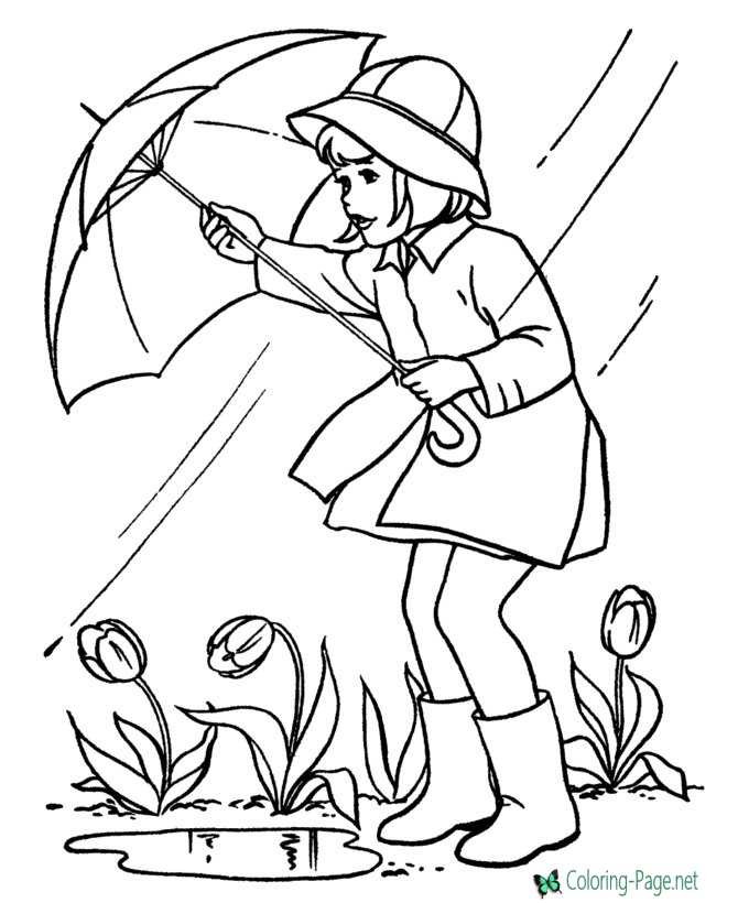 Spring Coloring Pages Girl Umbrella