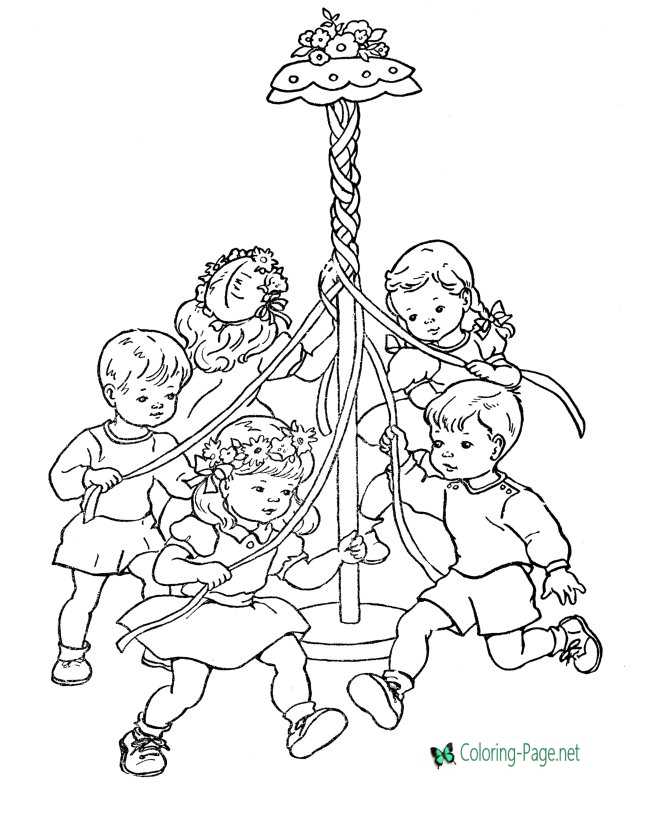 Spring Coloring Pages Girls Maypole