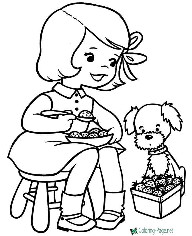 strawberries spring coloring page