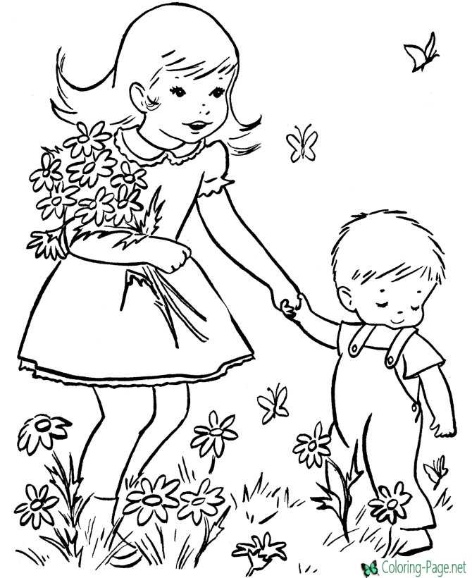 pick spring flowers coloring page