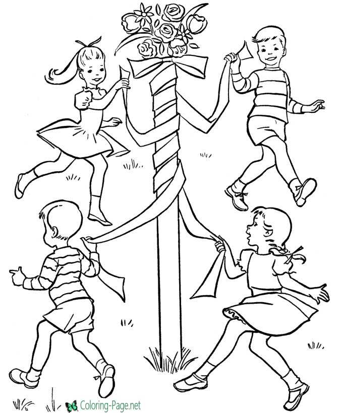 May Pole Spring Coloring Pages