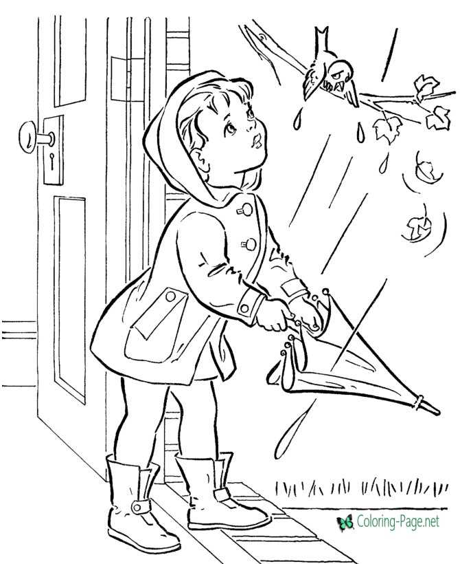 Girl and Bird Spring Coloring Pages