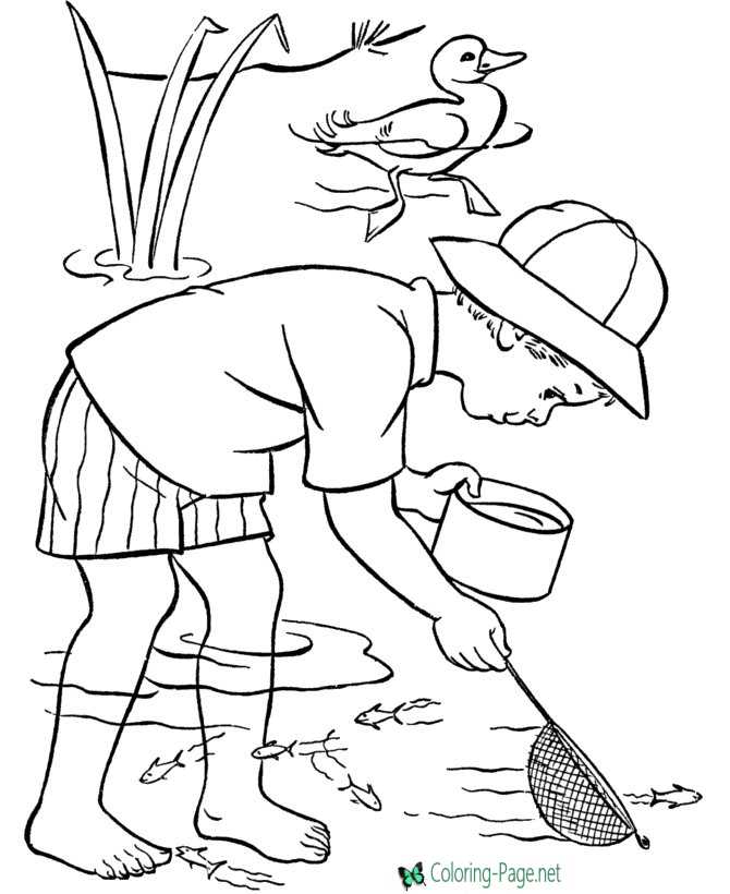 Summer Coloring Pages Duck and Fish