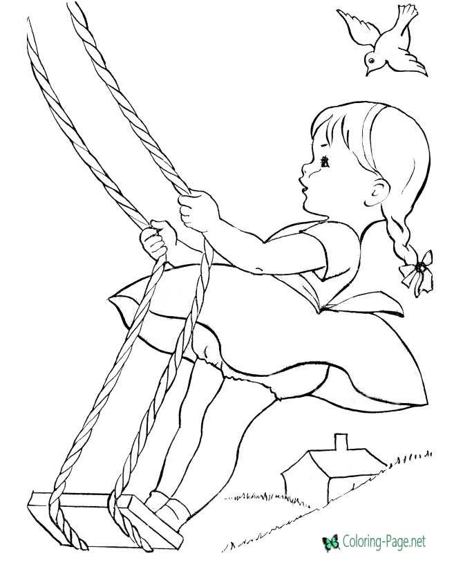 Summer Coloring Pages Girl and Bird