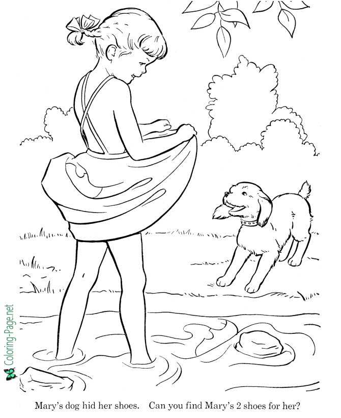 Summer Coloring Pages Girl and her Dog