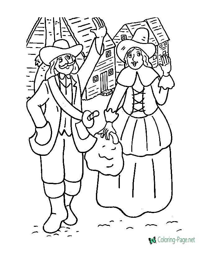 Thanksgiving Coloring Pages Pilgrims Wave