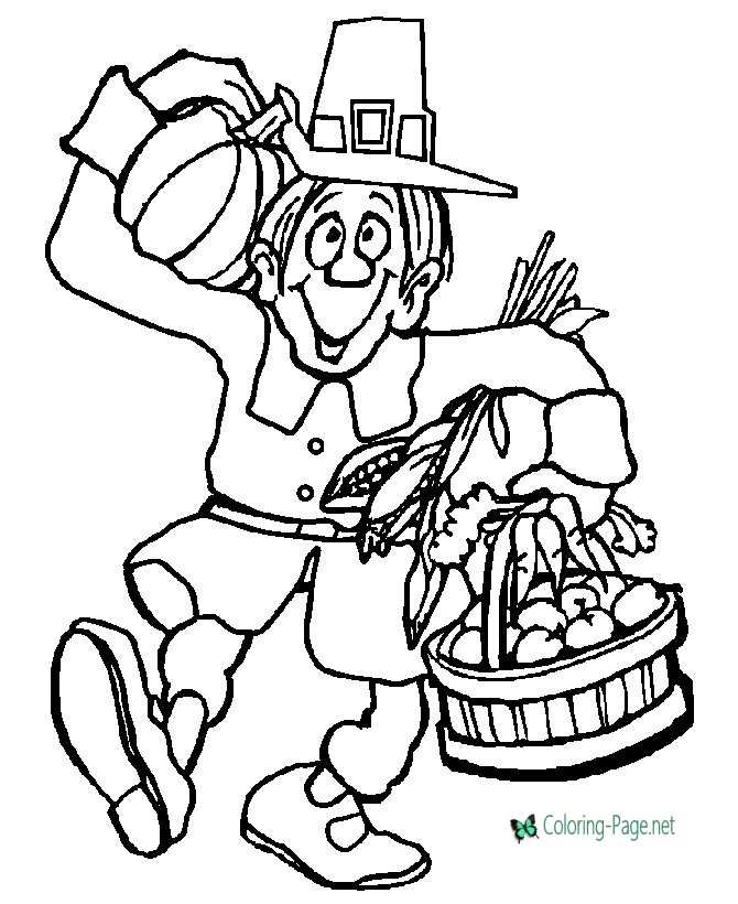 Thanksgiving Coloring Pages Pilgrim Picture Print