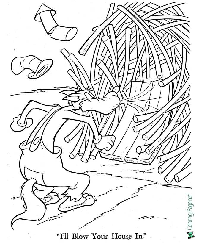 Three Little Pigs Coloring Page - I'll Blow Your House Down!