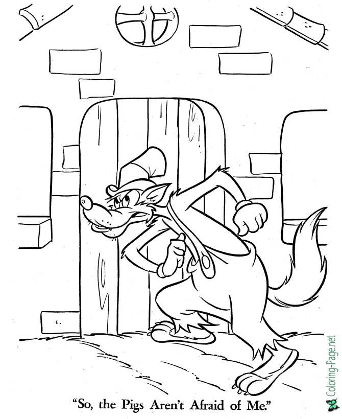 printable Three Little Pigs are not afraid coloring page