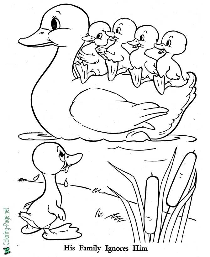 printable Ugly Duckling coloring page - His Family Ignores Him