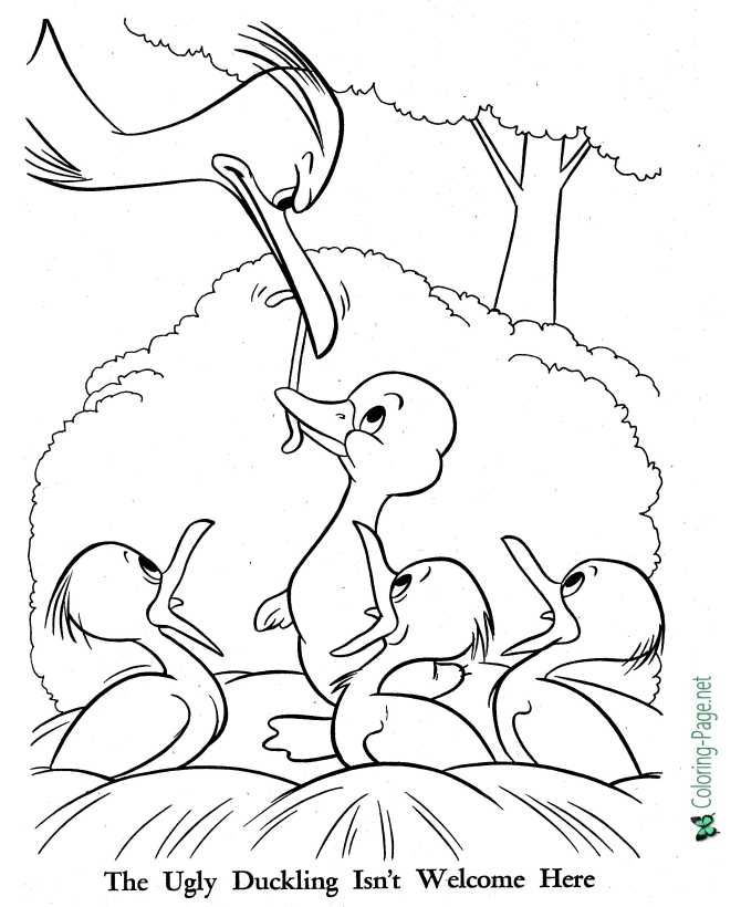 The Ugly Duckling Isn't Welcome - Coloring Page - Fairy Tale