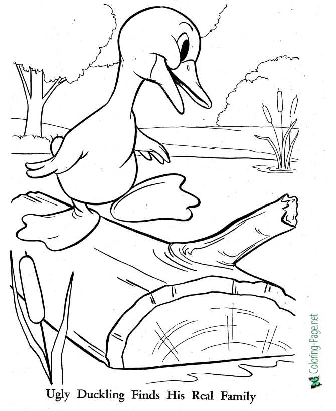 printable Ugly Duckling coloring page - His Real Family!