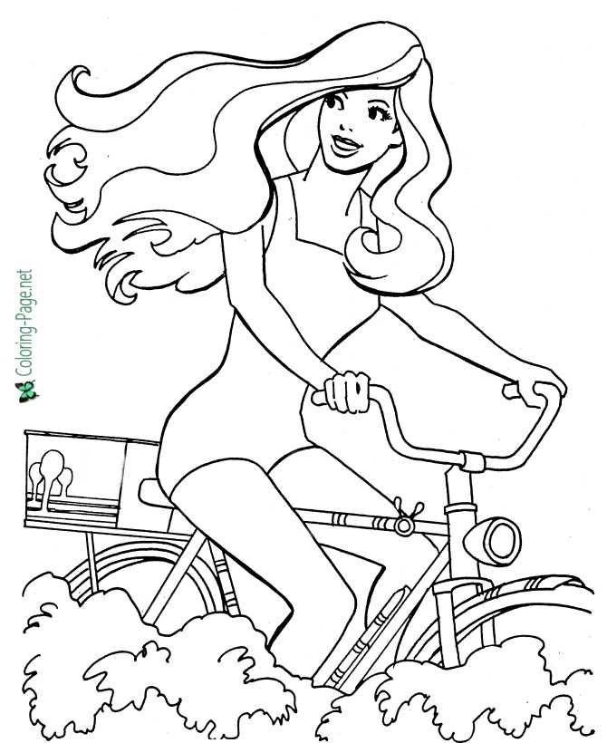 Girl Riding Bicycle coloring page for girls