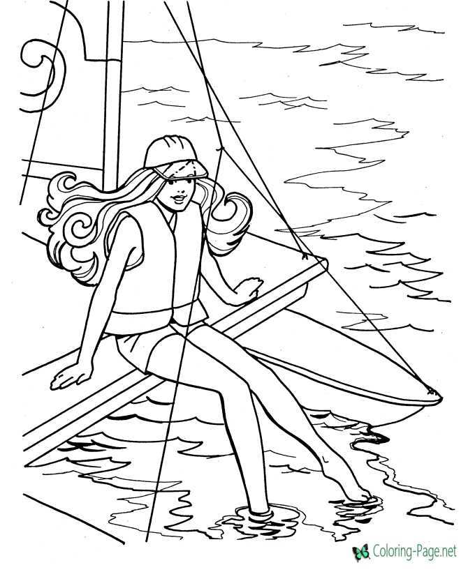 Girl on Sailboat - Printable coloring page for girls
