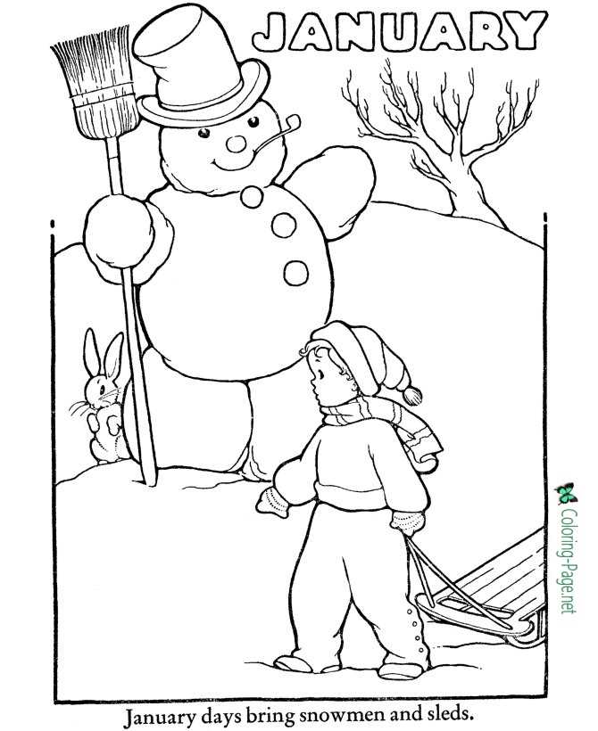 Printable Winter Coloring Pages January Snowman