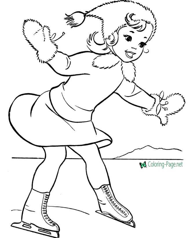 Winter Coloring Pages Girl Skating
