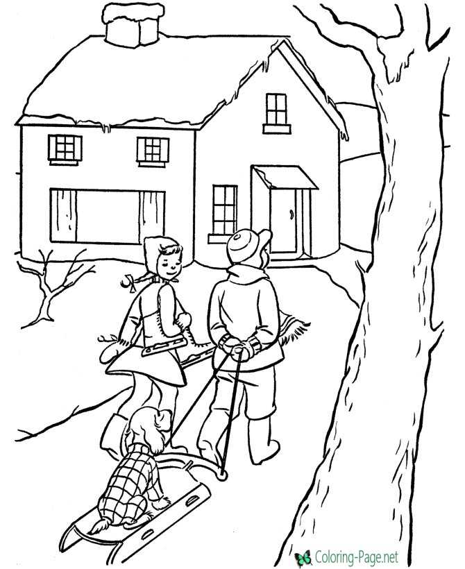 Winter Coloring Pages House to Color