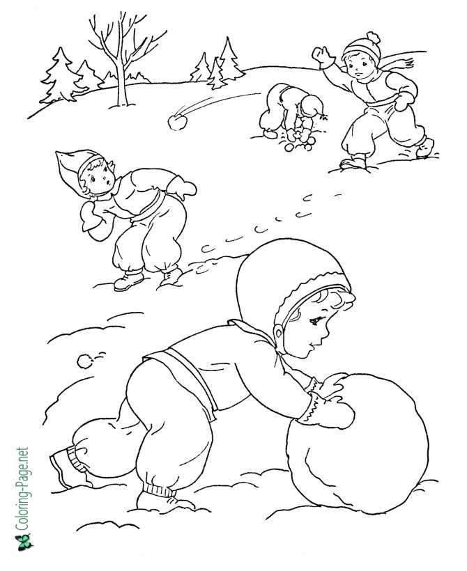 Winter Coloring Pages Girls Snowball Color
